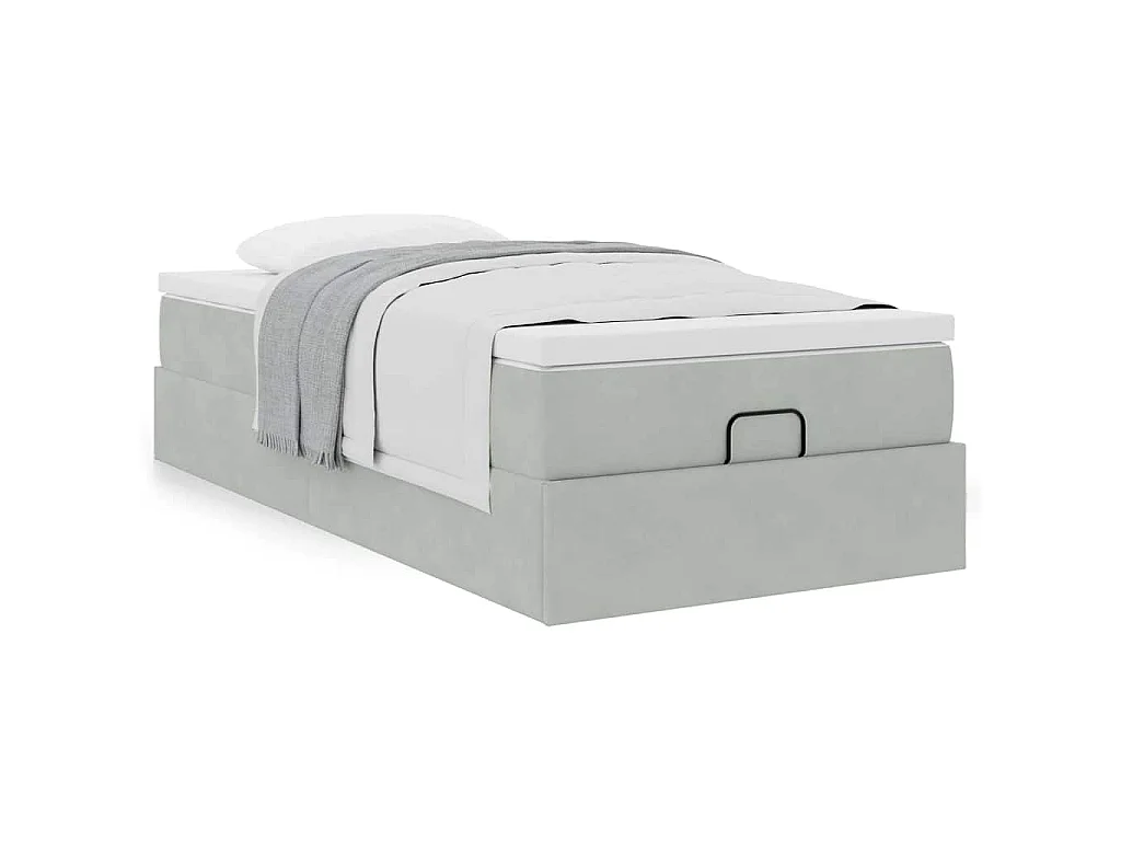 Estructura cama otomana colchón terciopelo gris claro 80x200cm