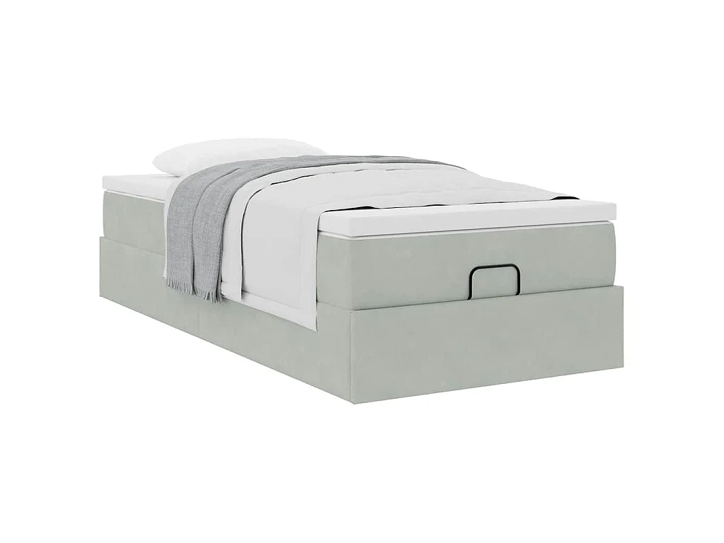Estructura cama otomana colchón terciopelo gris claro 80x200cm
