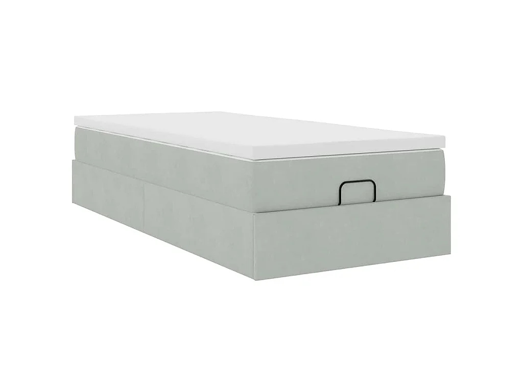 Estructura cama otomana colchón terciopelo gris claro 80x200cm