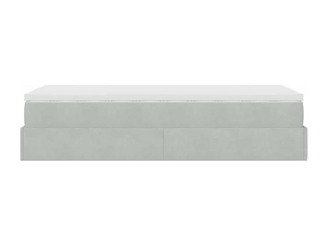 Estructura cama otomana colchón terciopelo gris claro 80x200cm