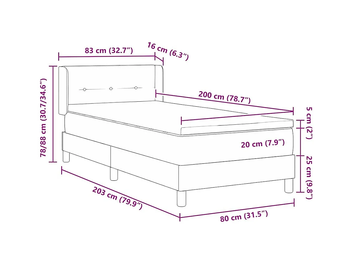 Boxspringbed met matras met matras Blauw 80 x 200 cm
