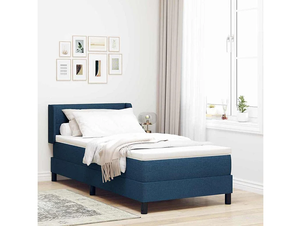 Lit à ressorts avec tête de lit Bleu 200 x 80 cm tissu