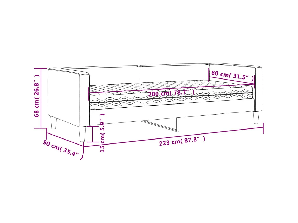 Tagesbett mit Matratze Taupe 80x200 cm Stoff