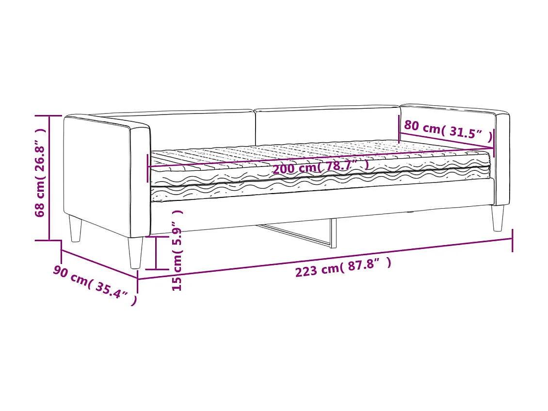 Lit de jour avec matelas taupe 80x200 cm tissu