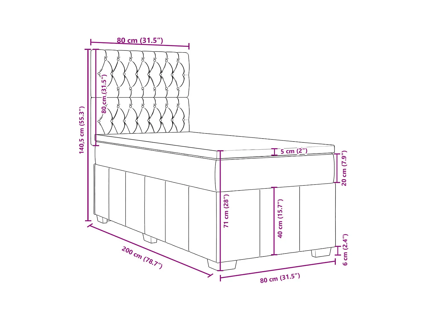 Sommier à lattes de lit avec matelas Gris foncé 80x200 cm Tissu