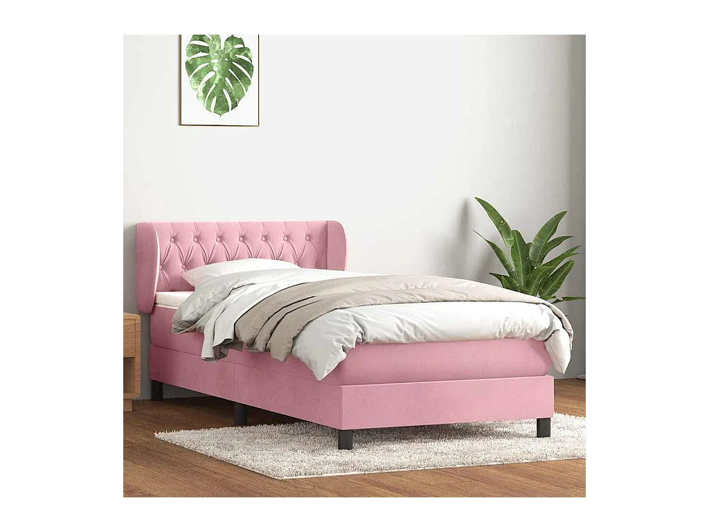 Sommier à lattes de lit avec matelas rose 80x220 cm velours