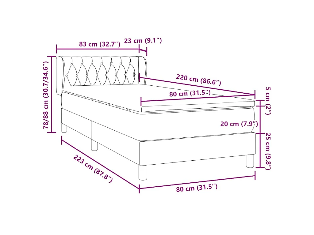 Boxspringbett mit Matratze Rosa 80x220 cm Samt