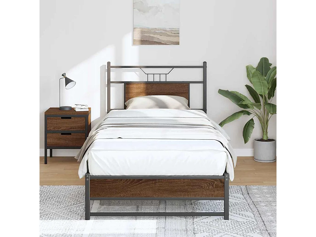 Cadre de lit sans matelas chêne marron 75x190cm bois ingénierie