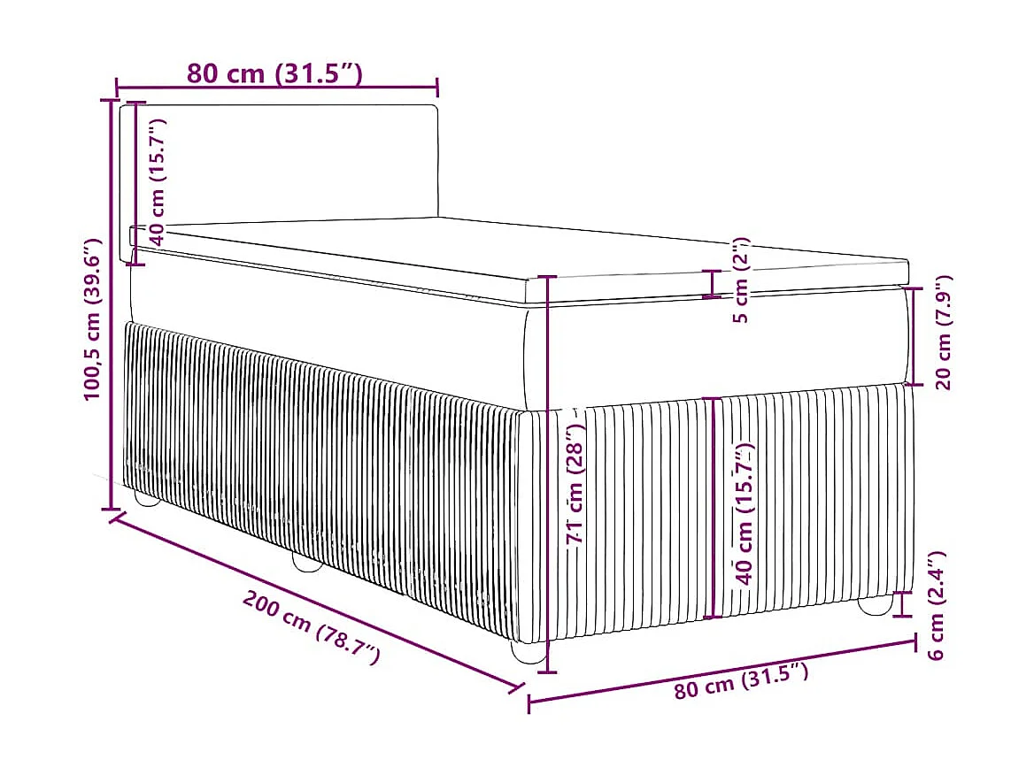 Cama box spring con colchón tela color crema 80x200 cm