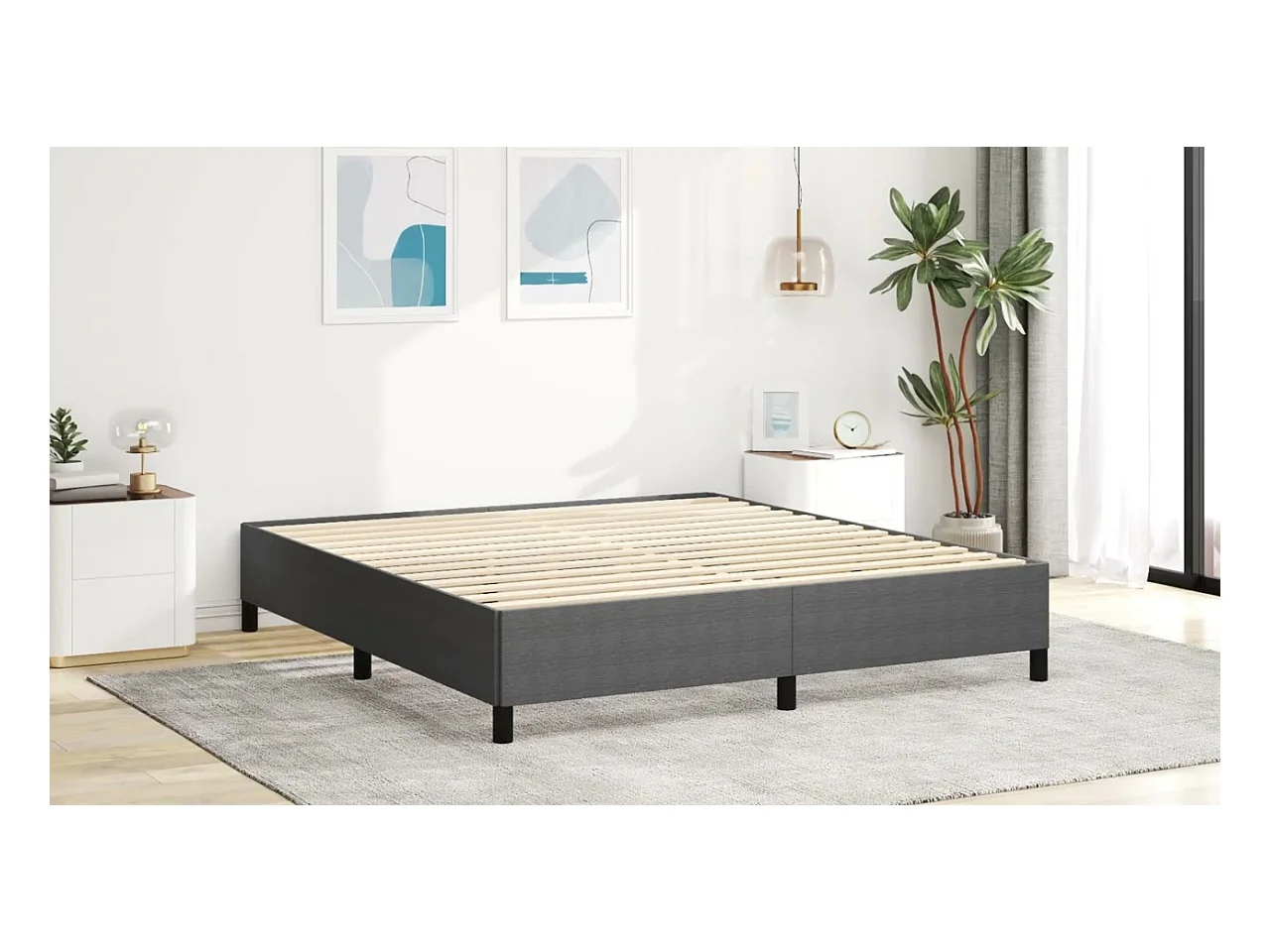 Cadre de lit Bleu 200 x 200 cm Tissu en velours côtelé