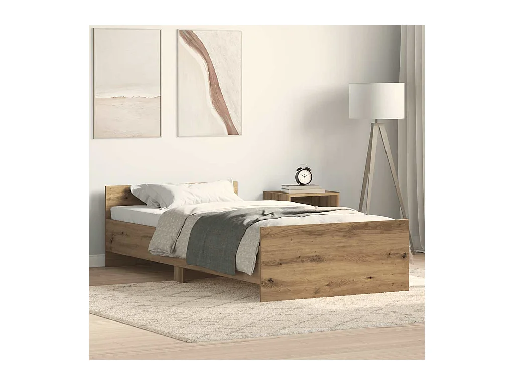 Cadre de lit sans matelas chêne artisanal 75x190 cm