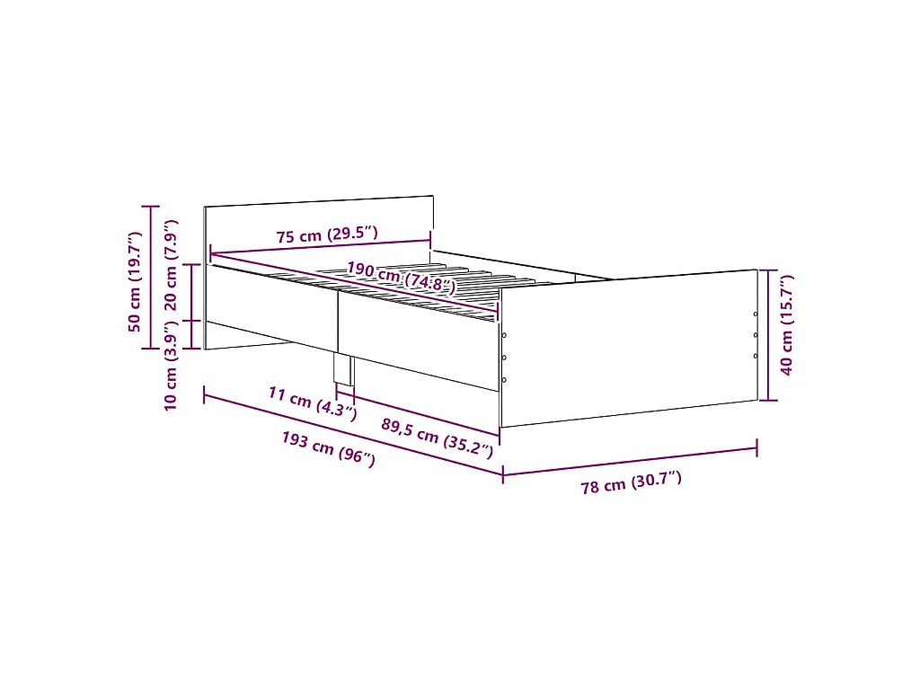 Bettgestell ohne Matratze Artisan-Eiche 75x190 cm Holzwerkstoff