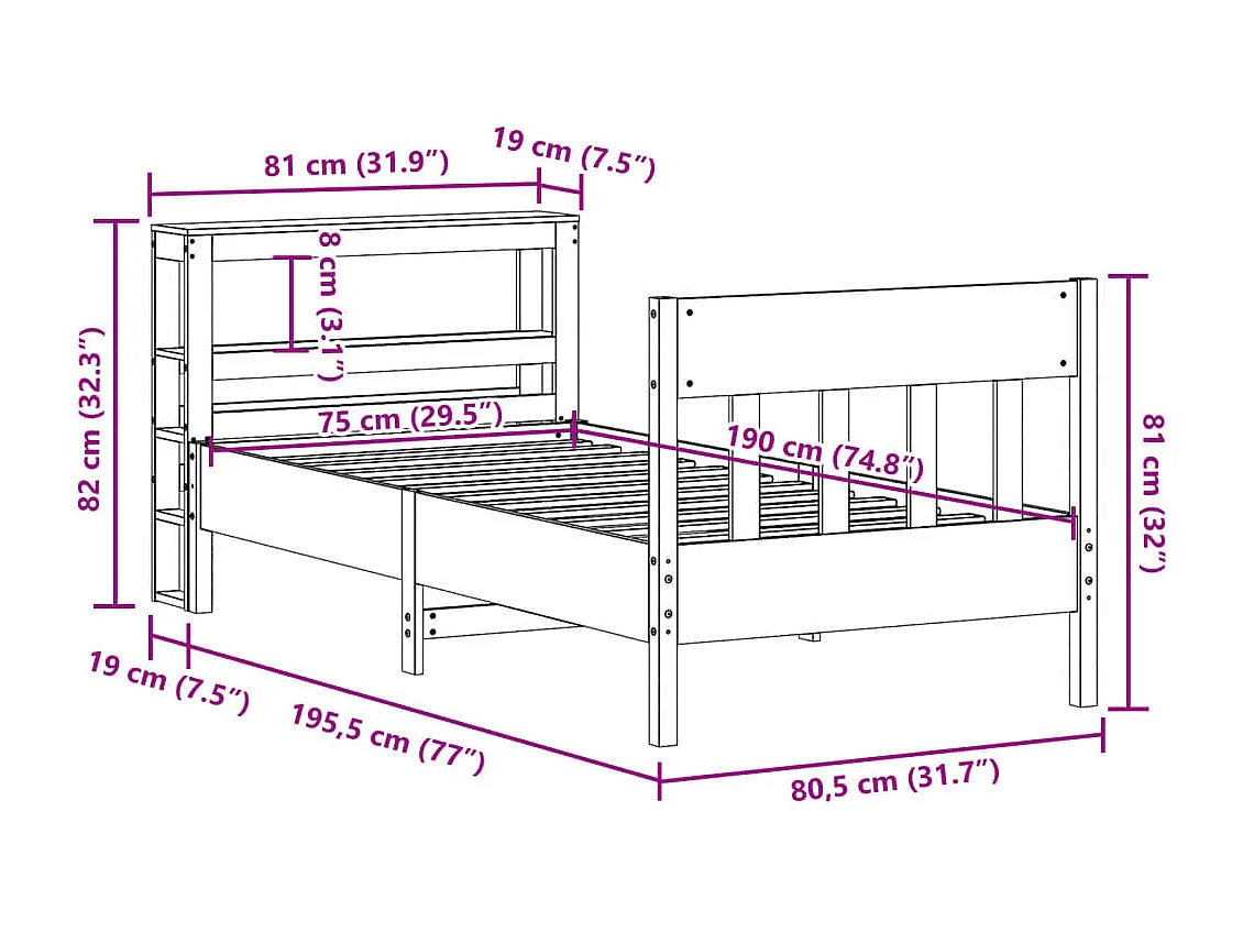 Cadre de lit sans matelas cire marron 75x190 cm bois pin massif