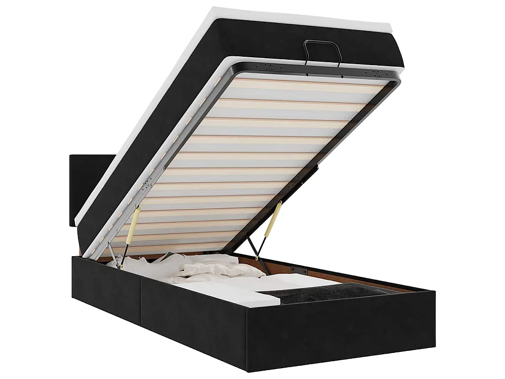 Cama otomana con colchón y luces LED terciopelo negro 80x200cm