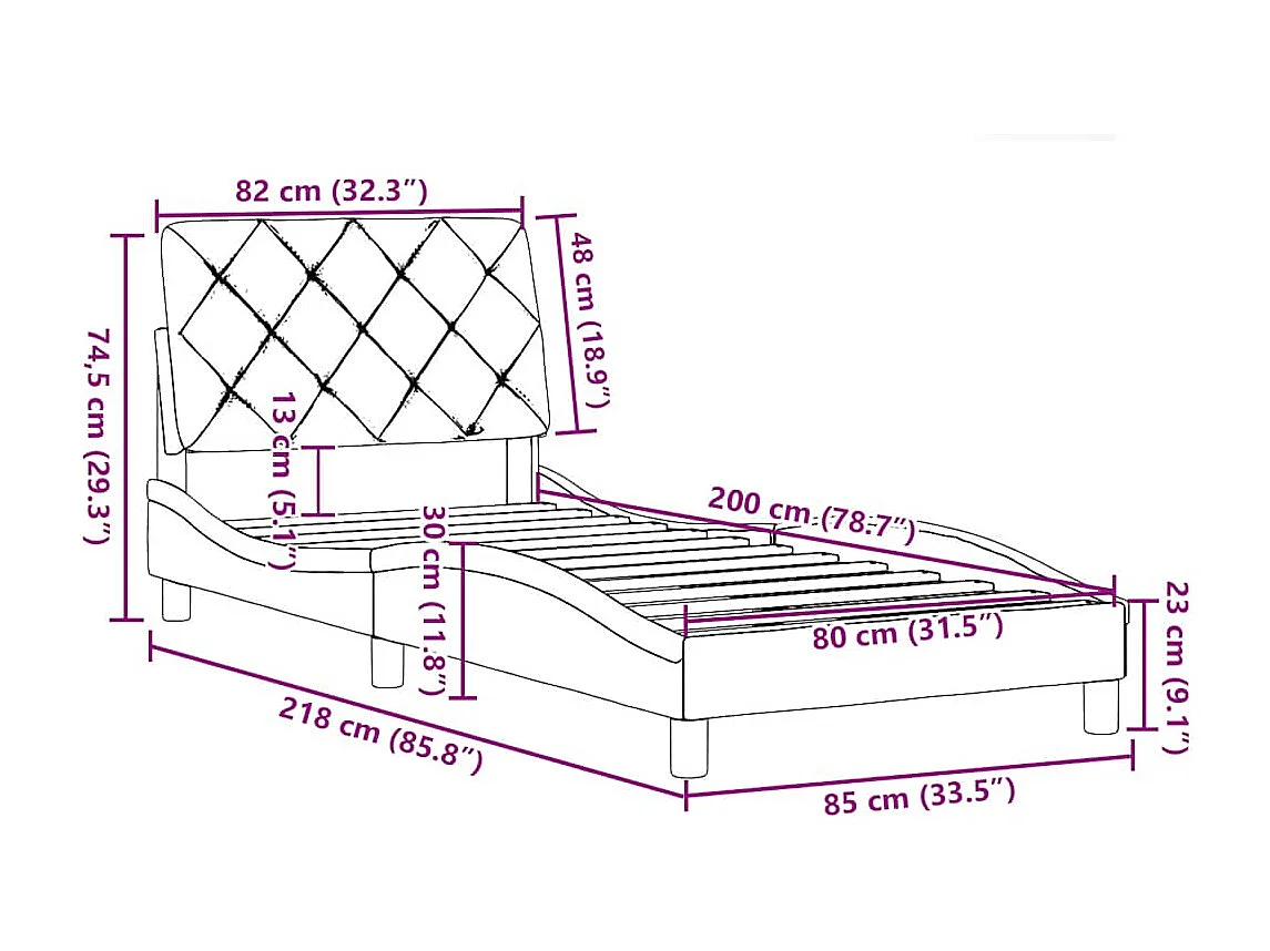 Bettgestell ohne Matratze Blau 80x200 cm Stoff