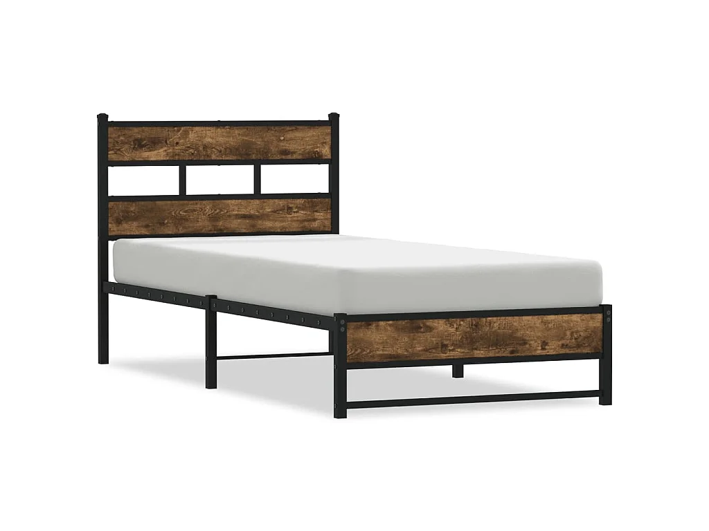 Cadre de lit en métal sans matelas chêne fumé 75x190 cm