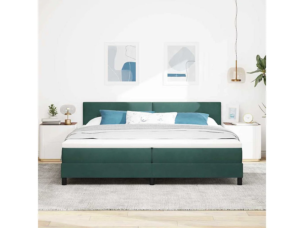 Letto a molle con testiera Verde Scuro 200 x 200 cm Velluto