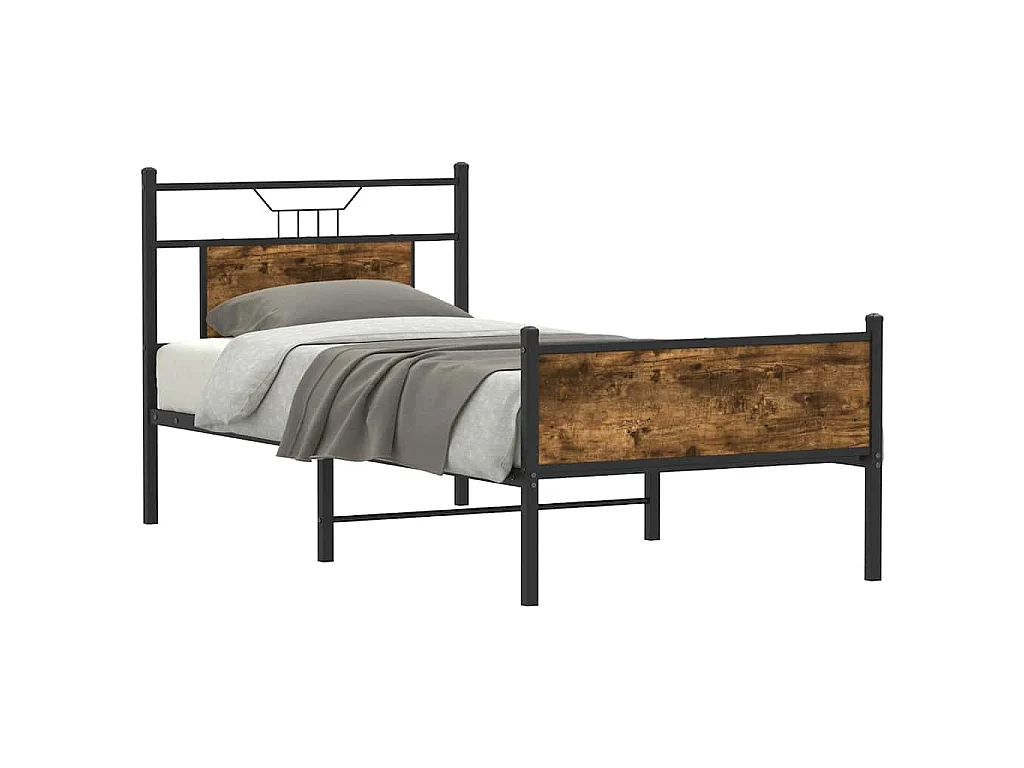 Cadre de lit sans matelas chêne fumé 75x190cm bois d'ingénierie