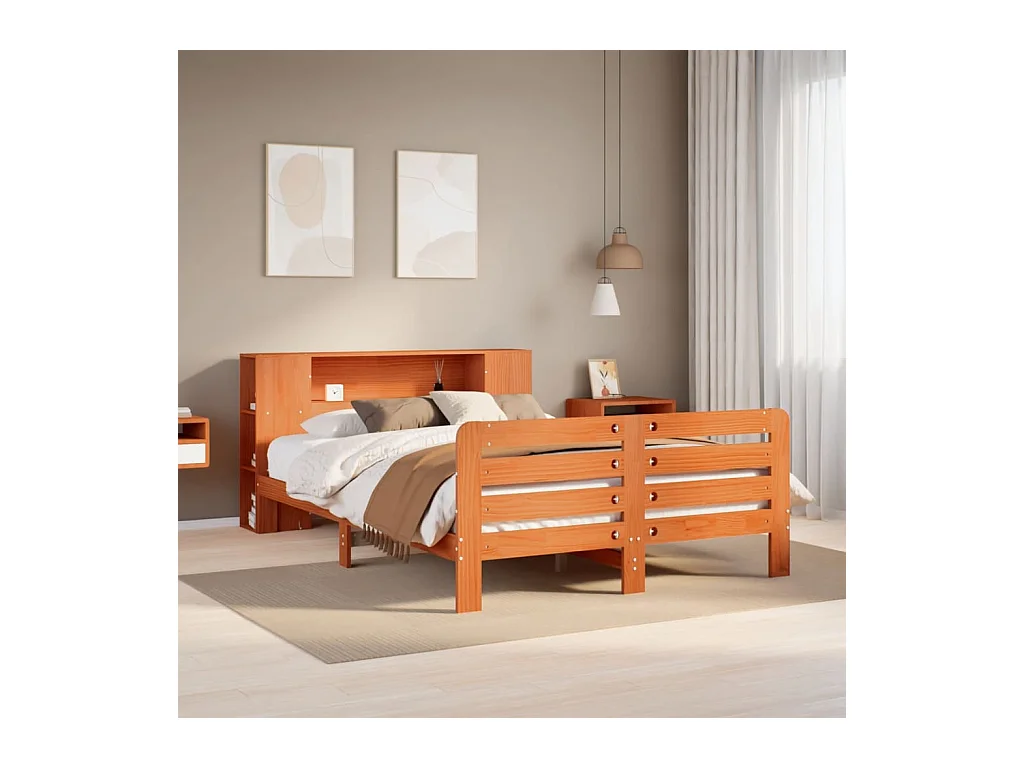 Cadre de lit sans matelas cire marron 135x190cm bois pin massif