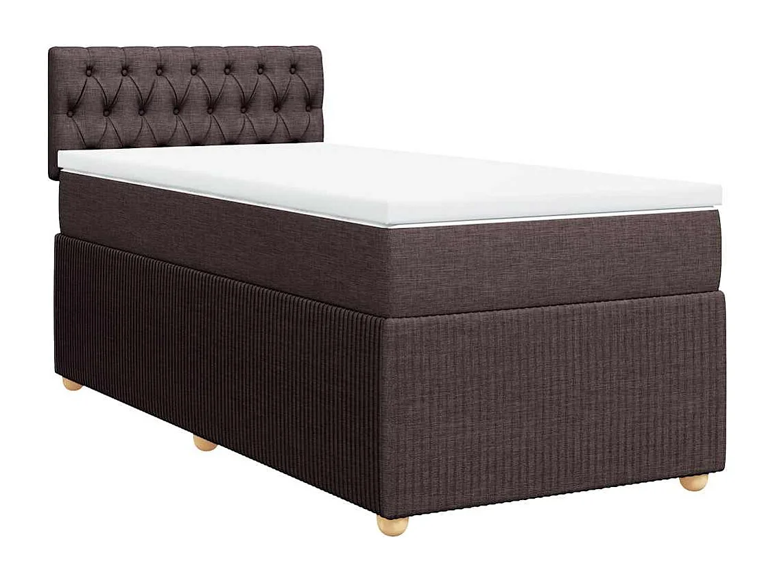Cama box spring con colchón tela marrón oscuro 80x200 cm