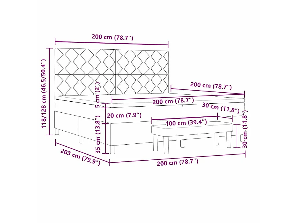 Boxspring bed met hoofdeinde Donkergrijs 200 x 200 cm Fluweel