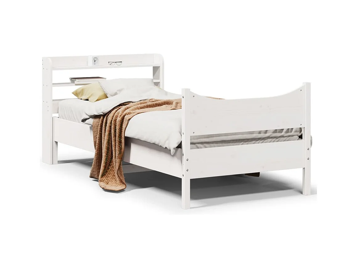 Bedframe met hoofdbord massief grenenhout wit 75x190 cm