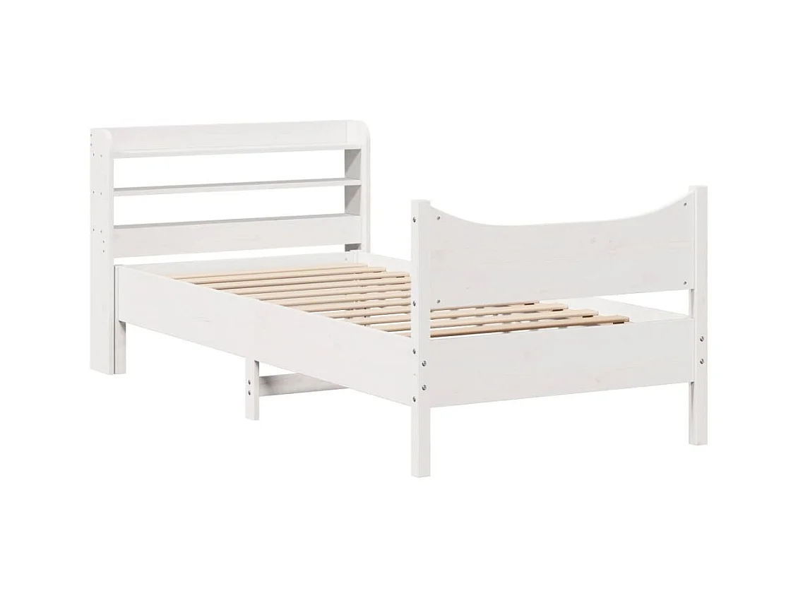 Bedframe met hoofdbord massief grenenhout wit 75x190 cm