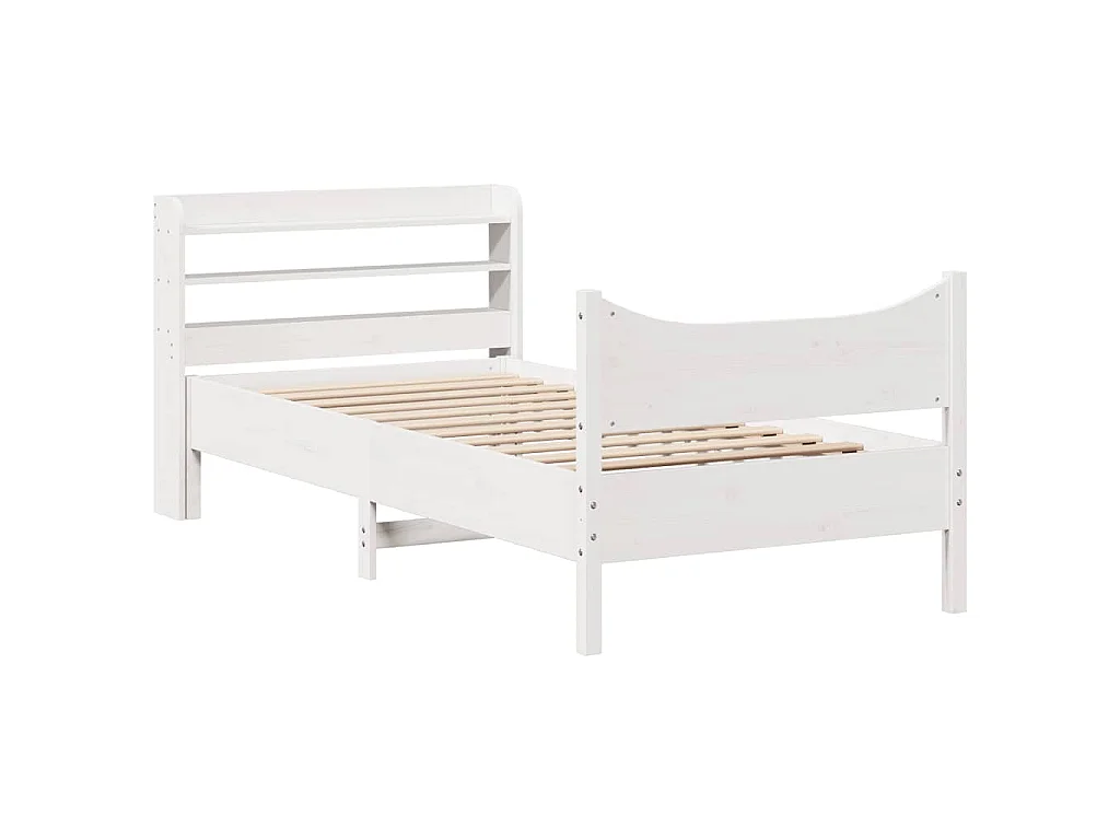 Cadre de lit avec tête de lit blanc 75x190cm bois de pin massif