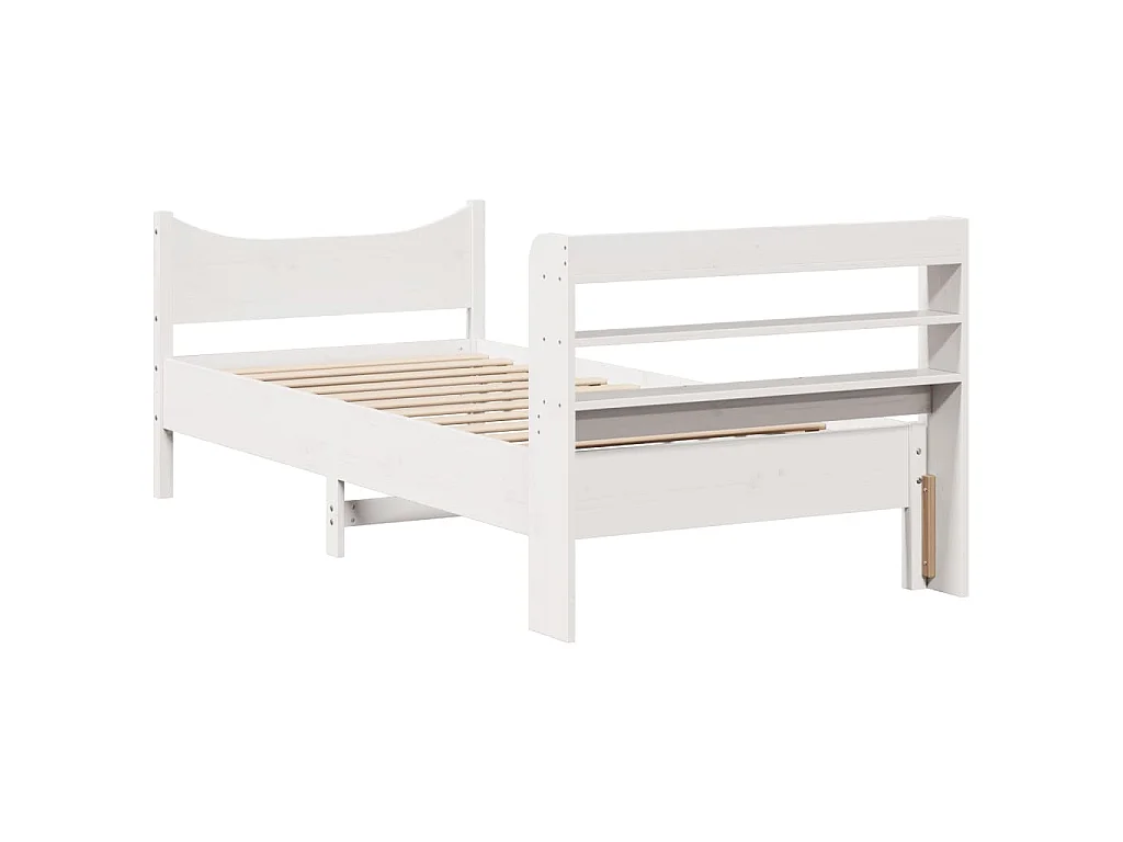 Cadre de lit avec tête de lit blanc 75x190cm bois de pin massif