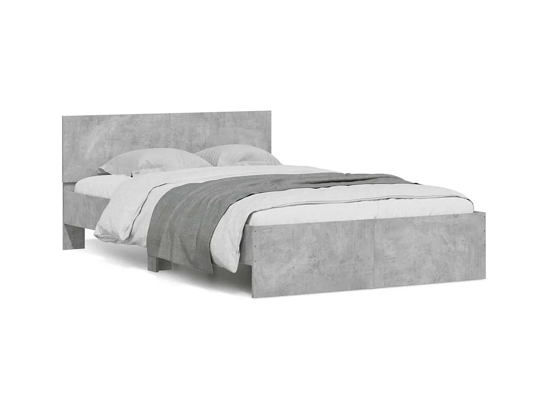Cadre de lit avec tête de lit et LED gris béton 135x190 cm