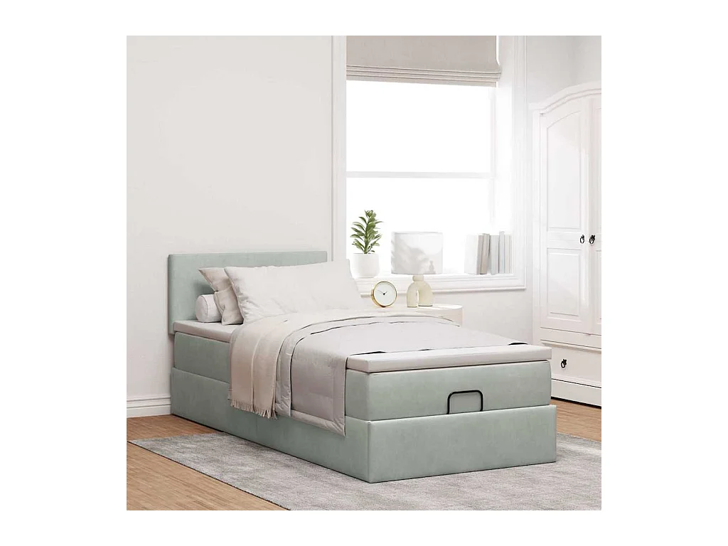 Cadre de lit ottoman avec matelas gris clair 80x200 cm velours