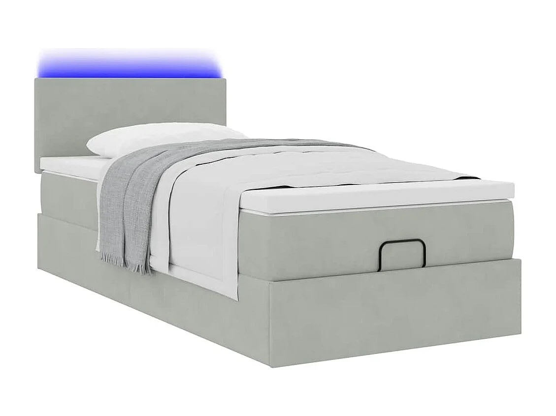 Cadre de lit ottoman avec matelas gris clair 80x200 cm velours
