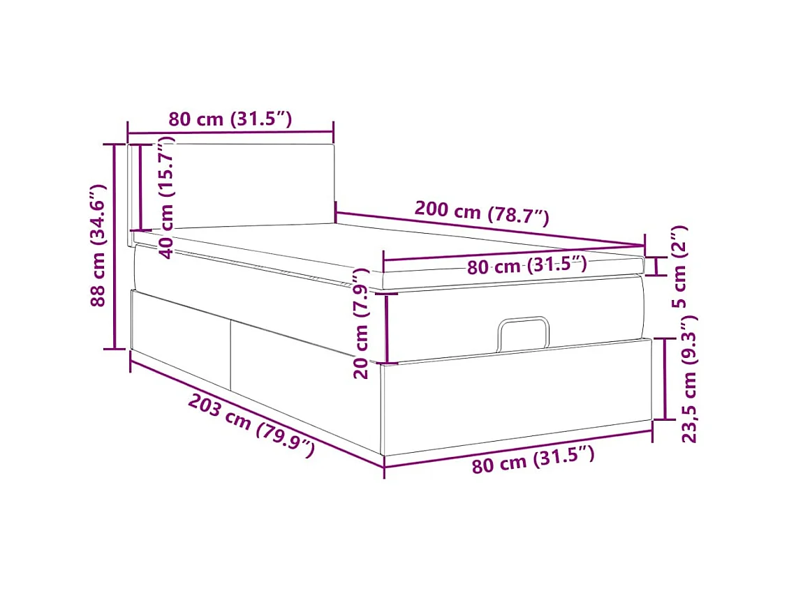 Ottoman-Bett mit Matratze & LEDs Hellgrau 80x200 cm Samt