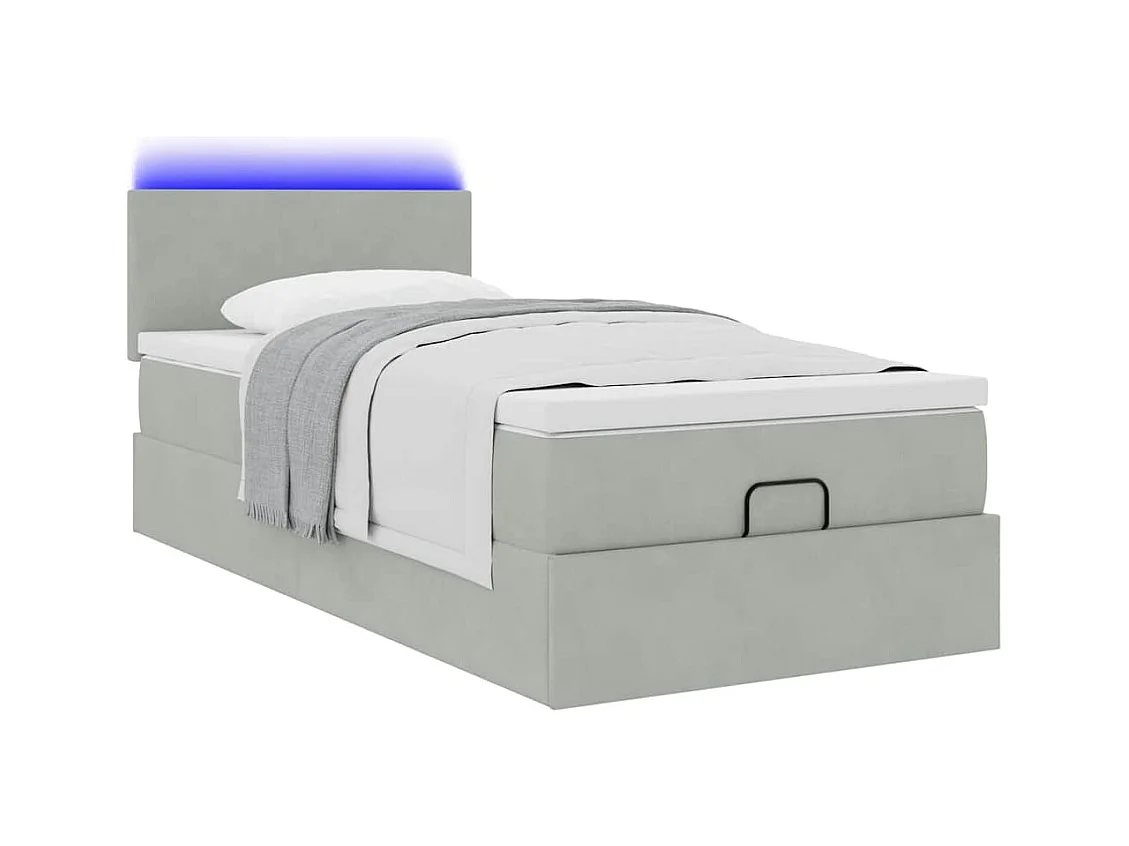 Ottoman-Bett mit Matratze & LEDs Hellgrau 80x200 cm Samt