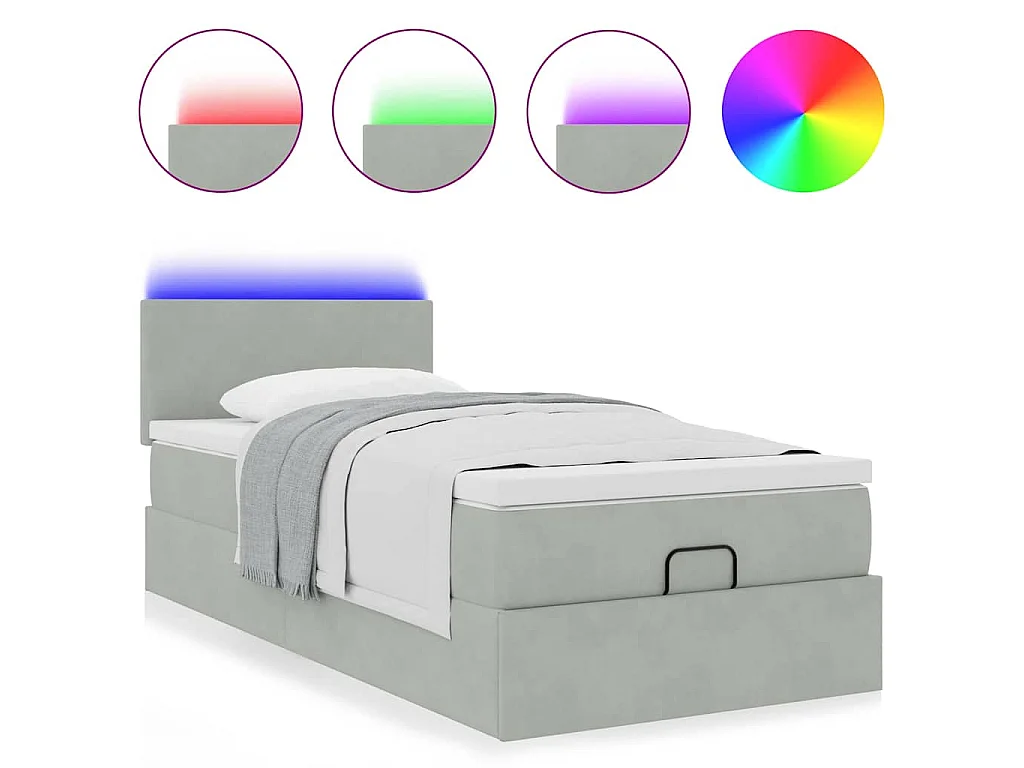 Cadre de lit ottoman avec matelas gris clair 80x200 cm velours