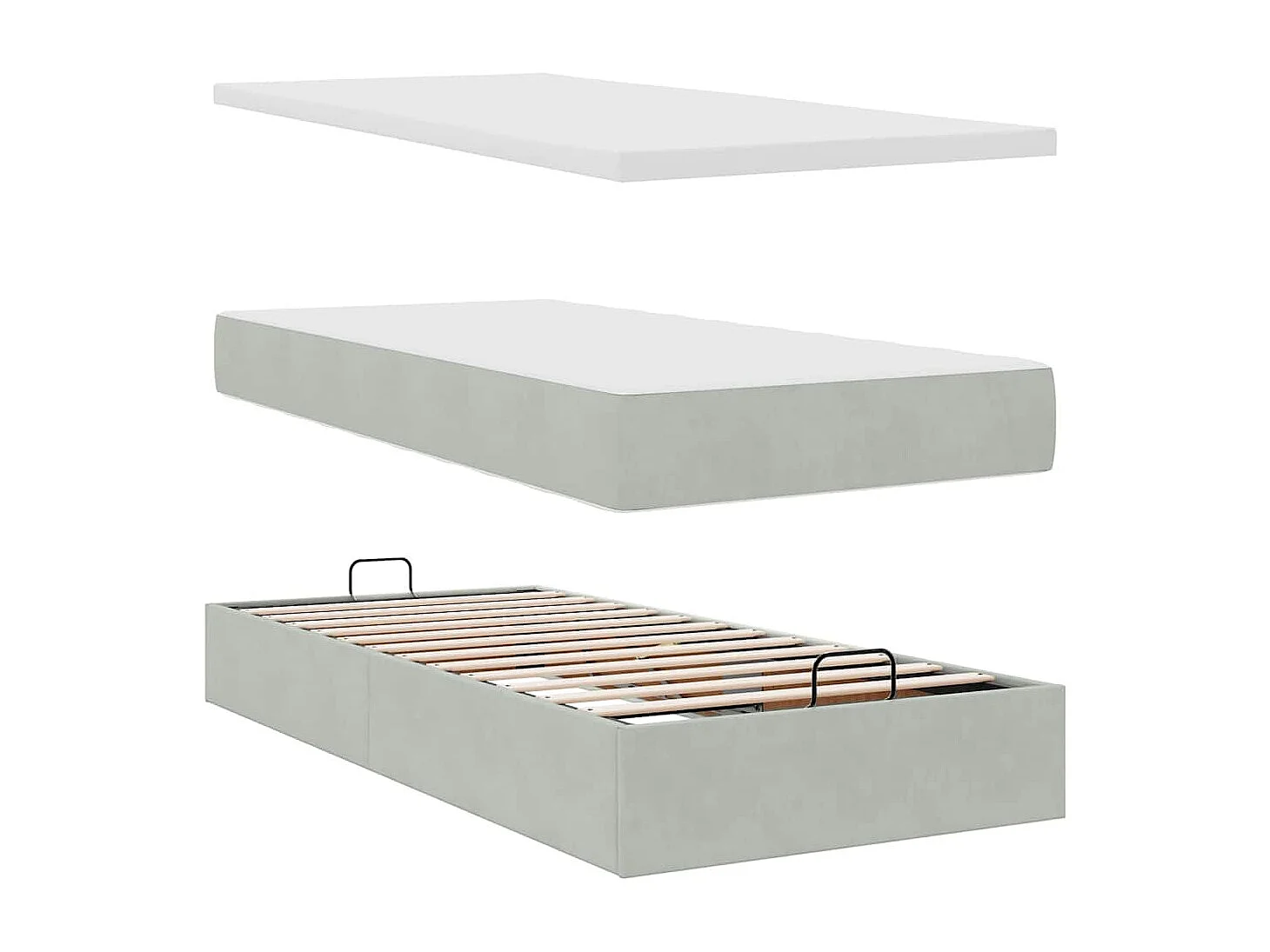 Cadre de lit ottoman avec matelas gris clair 80x200 cm velours