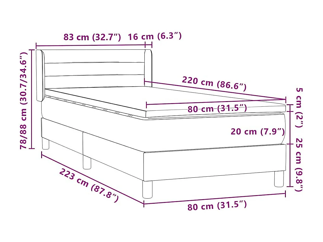 Boxspring met matras fluweel donkergrijs 80x220 cm