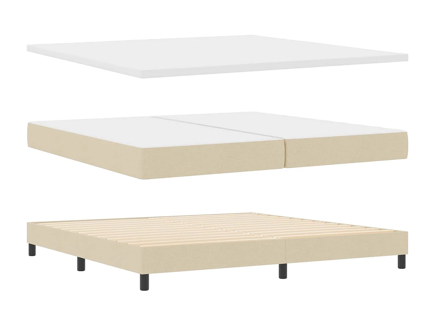 Lit à ressorts avec matelas Crème 200 x 200 cm tissu