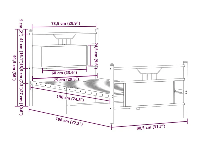 Bedframe zonder matras hout sonoma eikenkleurig 75x190 cm