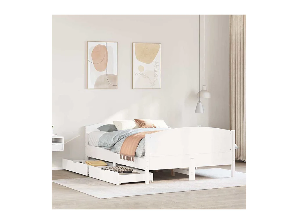 Cadre de lit sans matelas blanc 135x190 cm bois de pin massif