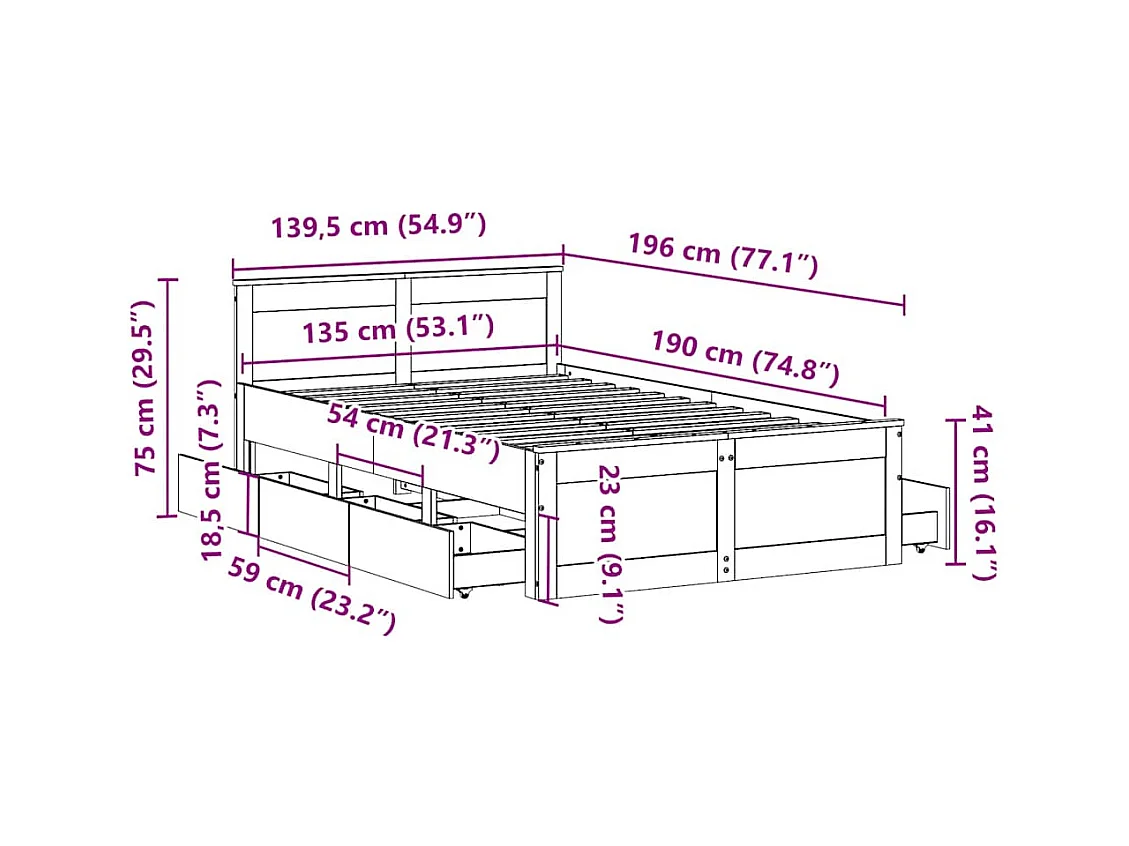 Massivholzbett ohne Matratze mit Kopfteil Weiß 135x190cm Kiefer