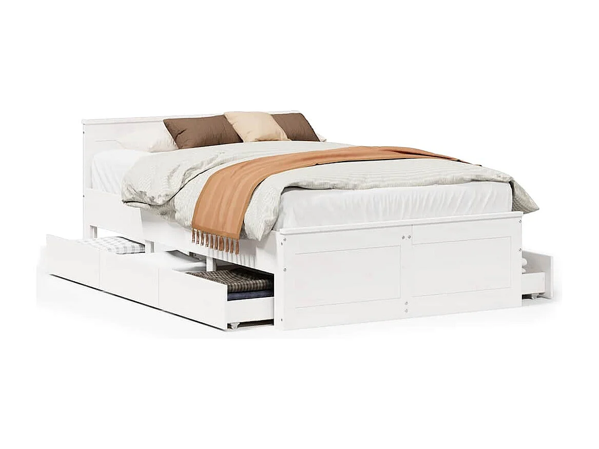 Bedframe zonder matras met hoofdbord grenenhout wit 135x190 cm