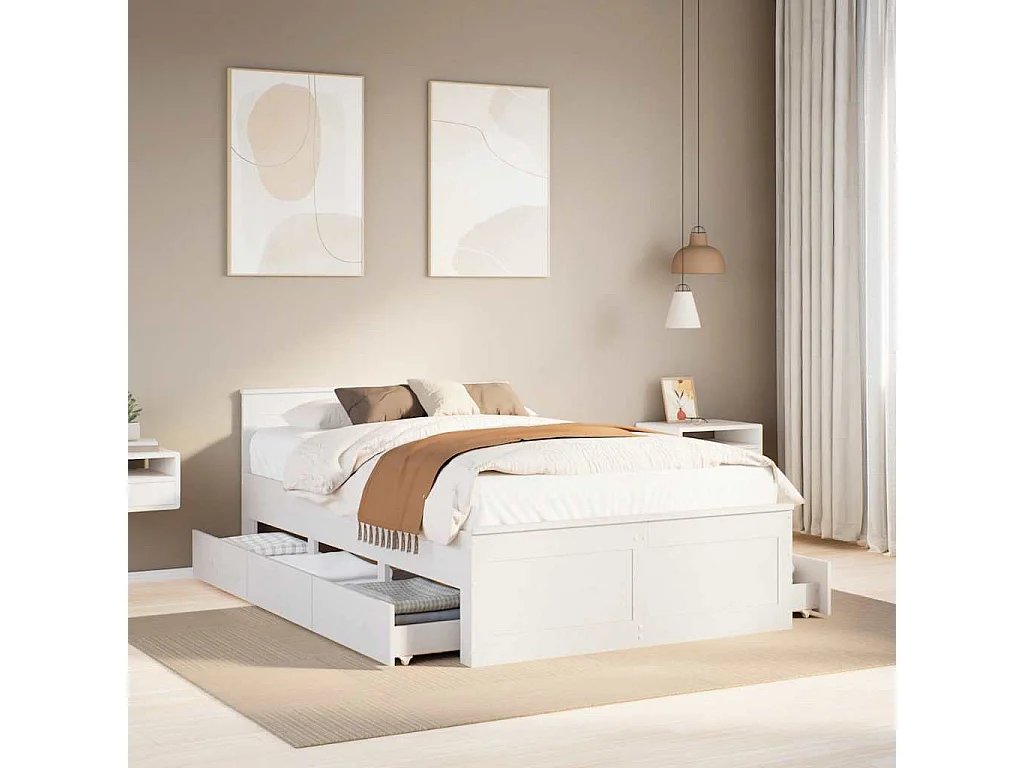 Cama con cabecero sin colchón madera maciza blanca 135x190 cm