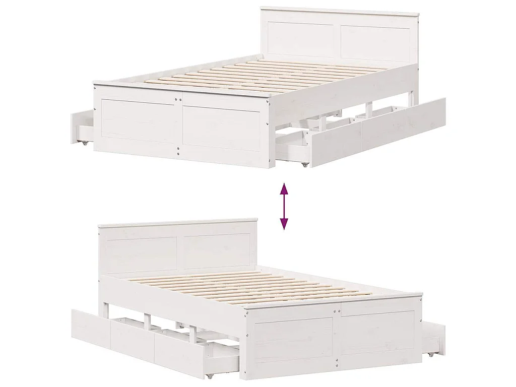 Cama con cabecero sin colchón madera maciza blanca 135x190 cm