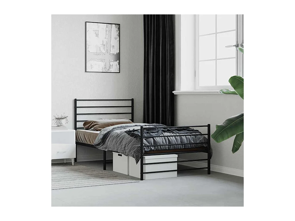 Bettgestell mit Kopf- und Fußteil Metall Schwarz 80x200 cm