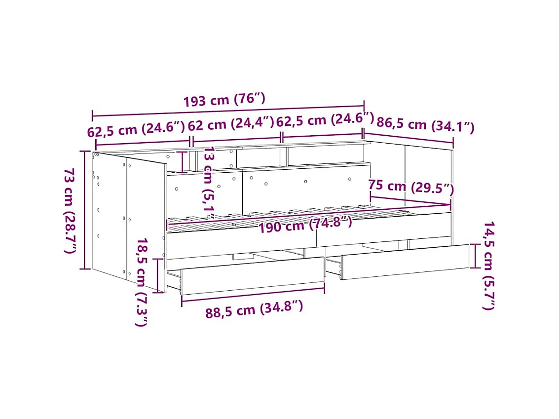 Lit d'appoint Bois Ancien 75 x 190 cm Bois d'ingénierie