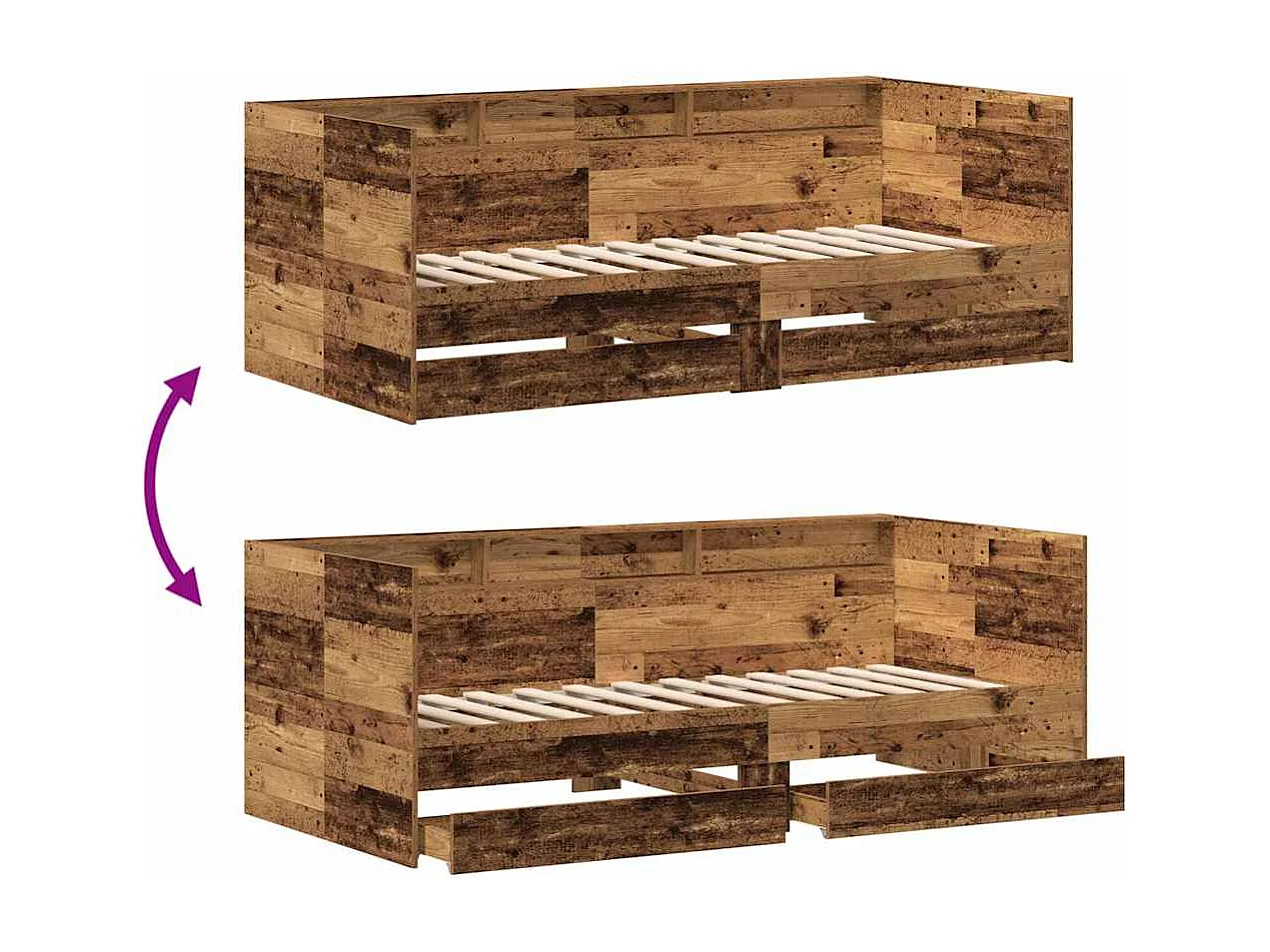 Dagbed met hoofdeinde Oud Hout 75 x 190 cm Bewerkt hout