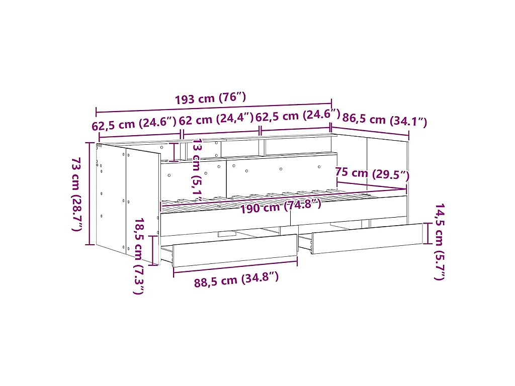 Lit d'appoint Bois Ancien 75 x 190 cm Bois d'ingénierie