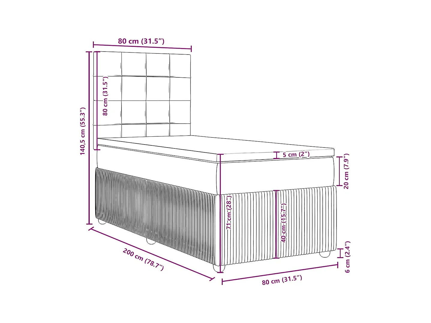 Sommier à lattes de lit avec matelas gris clair 80x200 cm tissu