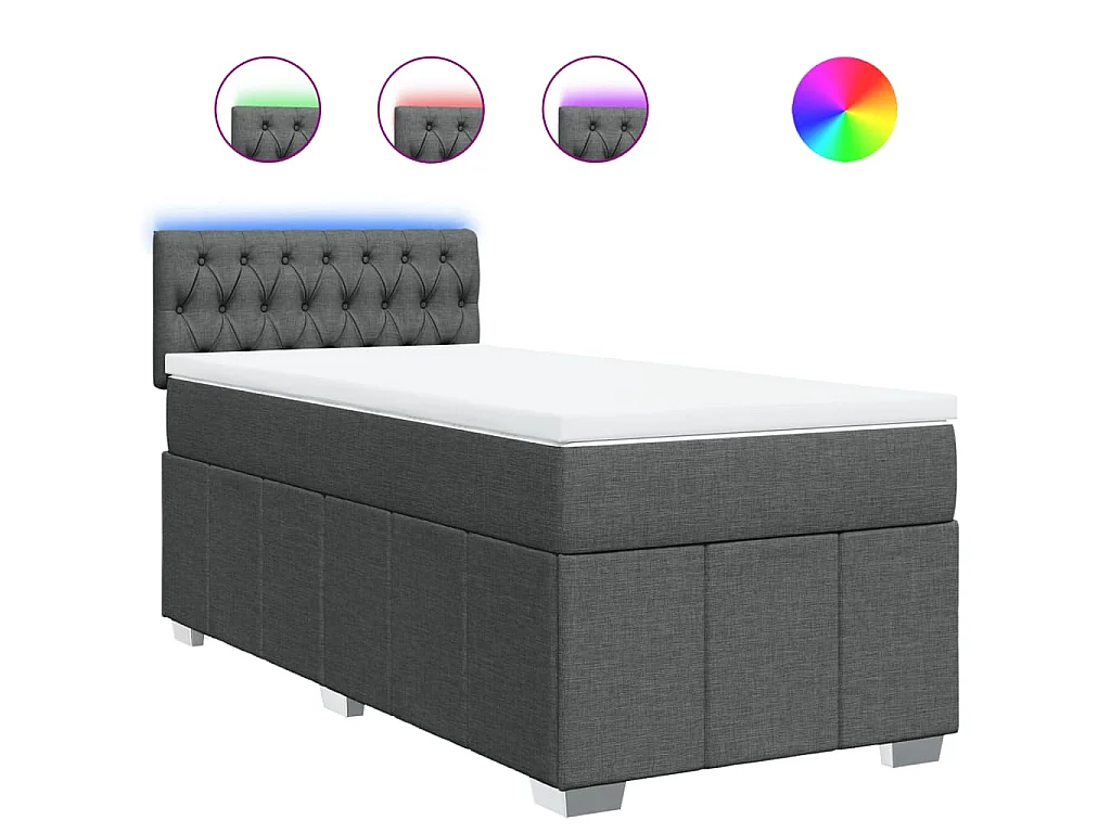 Cama box spring con colchón tela gris oscuro 80x200 cm